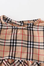 Load image into Gallery viewer, Tan plaid ruffle baby romper