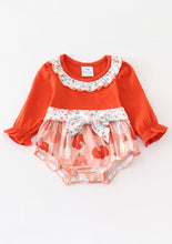 Load image into Gallery viewer, Rust floral print ruffle baby romper