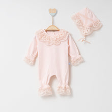 Load image into Gallery viewer, Newborn romper with lace collar and hat