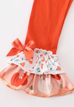 Load image into Gallery viewer, Rust Pumkin print ruffle girls set