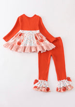 Load image into Gallery viewer, Rust Pumkin print ruffle girls set