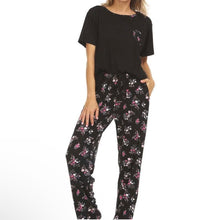 Load image into Gallery viewer, Ladies Black Floral Pajamas