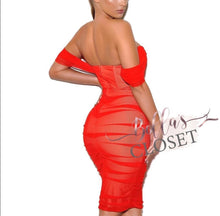 Load image into Gallery viewer, Miss Circle Weslee Red Off Shoulder Mesh Corset Dress