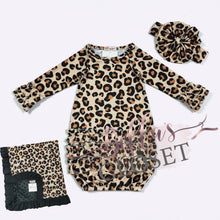 Load image into Gallery viewer, Cheetah Baby Gown 3pc Set