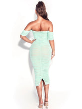 Load image into Gallery viewer, Quenby Teal Off Shoulder Mesh Maxi Dress