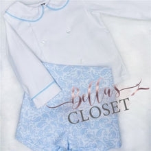 Load image into Gallery viewer, Baby Boy Blue Jacquard Jam Pants &amp; Shirt Set

