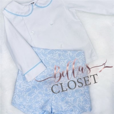 Baby Boy Blue Jacquard Jam Pants & Shirt Set
