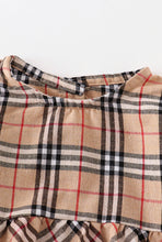 Load image into Gallery viewer, Tan plaid ruffle baby romper
