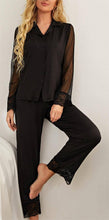 Load image into Gallery viewer, Black Lace mesh long sleeve two-piece pajamas
