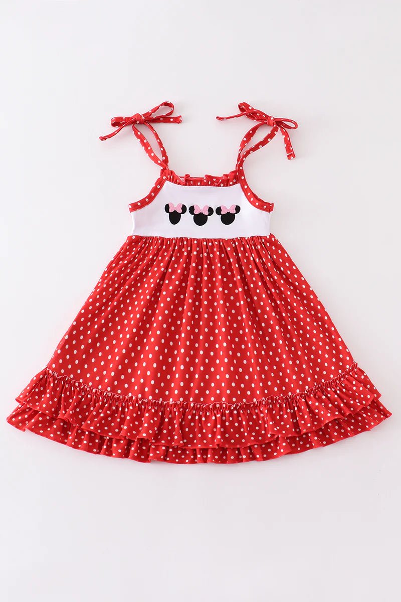 Red character embroidery dot dress