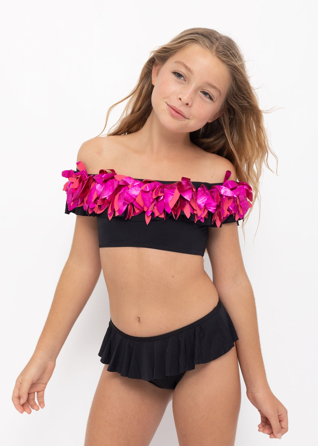 Black Bikini with Pink Metallic Petals