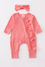 Load image into Gallery viewer, Peach Bamboo Zipper Romper with Headband
