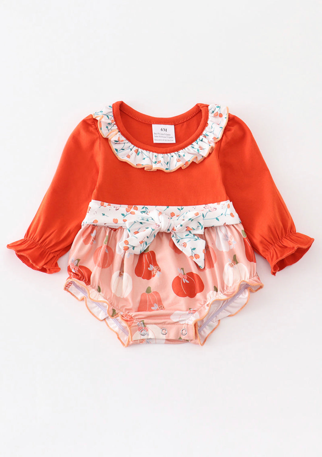 Rust floral print ruffle baby romper