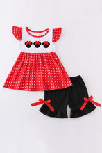 Load image into Gallery viewer, Red character embroidery ruffle girl set
