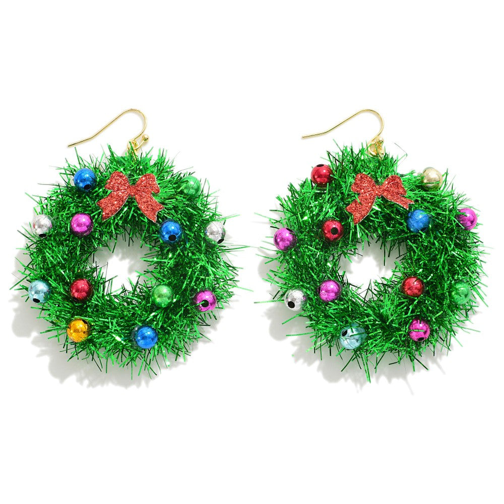 Tinsel Christmas Wreath Drop Earrings