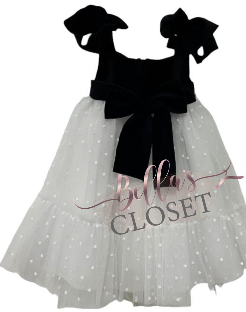 White tule dress with black velvet