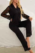 Load image into Gallery viewer, Black Lace mesh long sleeve two-piece pajamas
