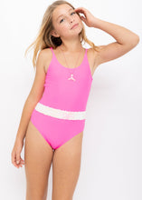 Load image into Gallery viewer, Neon Pink Swimsuit  with Sequin Belt
