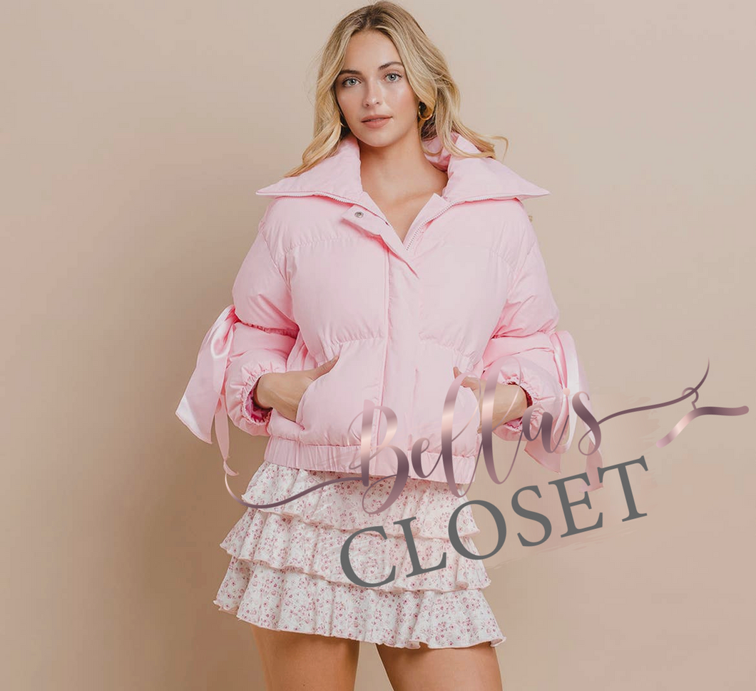 Pink Bow Puffer Jacket