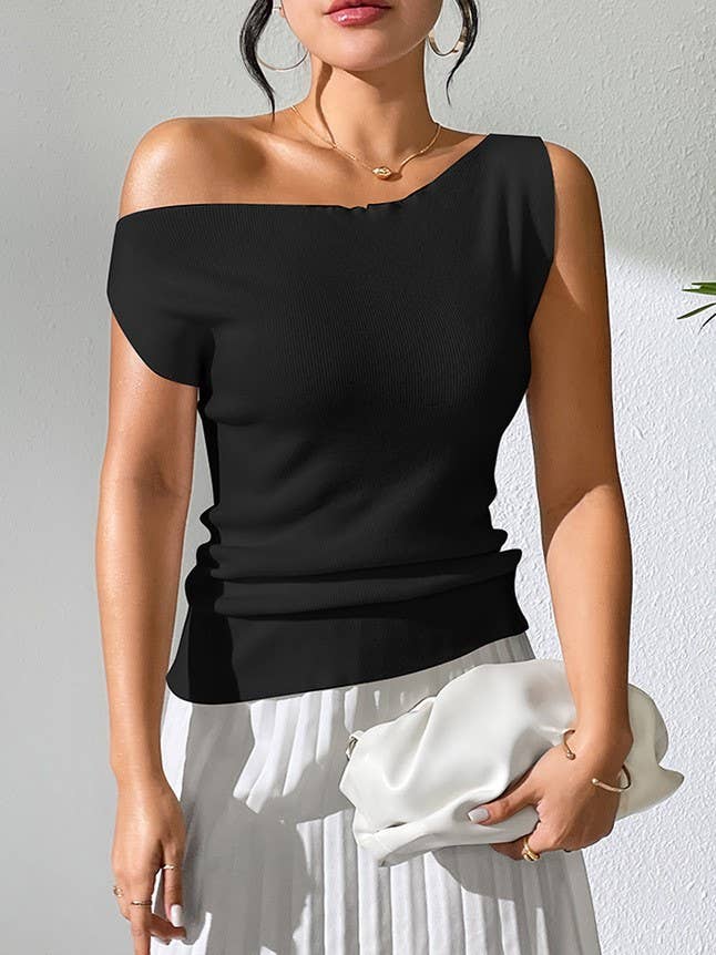 Casual One-Shoulder Sleeveless Knitted Vest Top