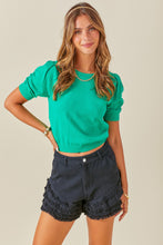 Load image into Gallery viewer, Green Cropped Sweater with Ruched Sleeves
