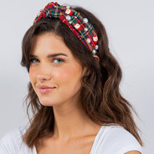 Load image into Gallery viewer, Plaid Holiday Pearl Beaded Headband
