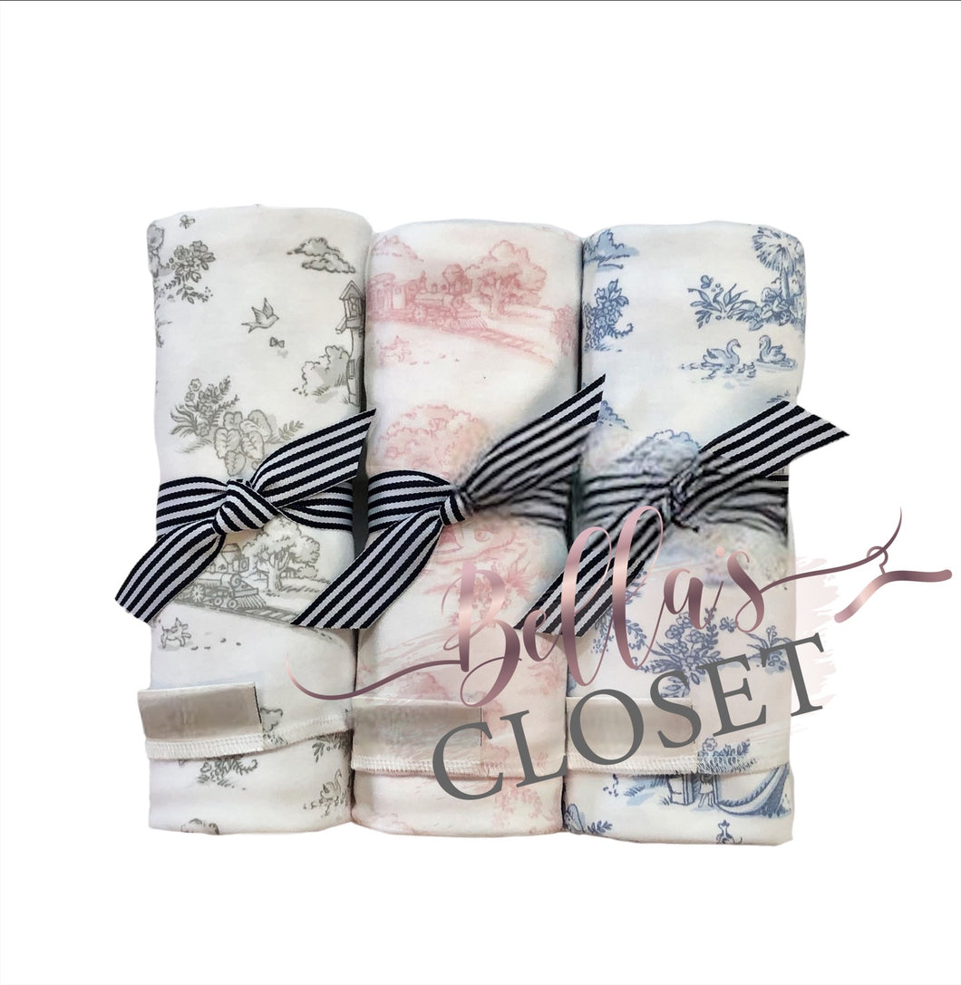Toile Stretch Swaddle Blankets