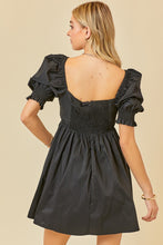 Load image into Gallery viewer, PUFF SLEEVE SMOCKING DETAIL POPLIN RUSH DRESS

