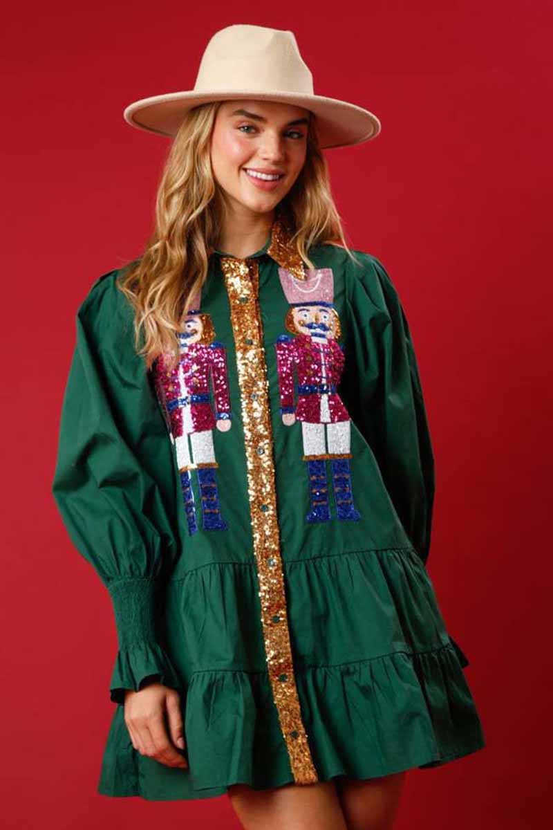 Forest nutcracker sequins ruffle adult dress