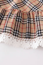 Load image into Gallery viewer, Tan plaid tiered lace dress
