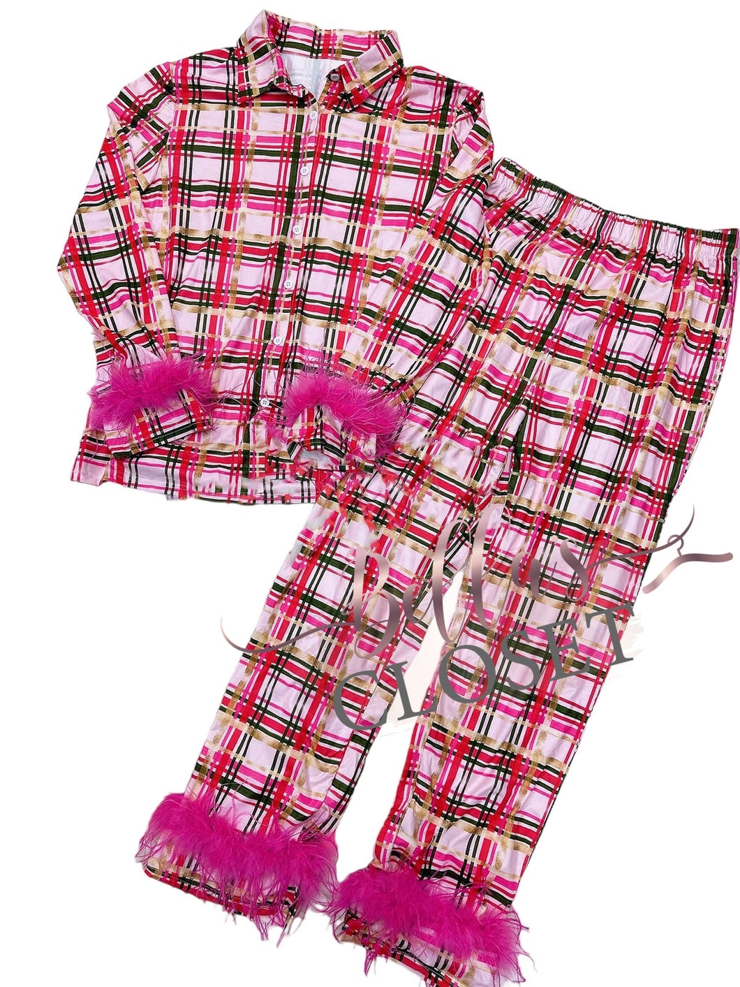 Mommy & Me fur trimmed pajamas