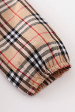 Load image into Gallery viewer, Tan plaid ruffle baby romper
