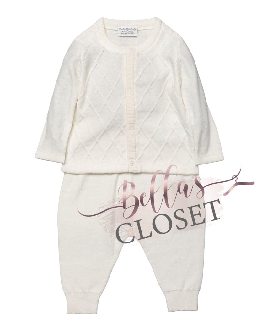 Off White Knitted Button Up 2pc Piece Set