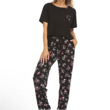 Load image into Gallery viewer, Ladies Black Floral Pajamas
