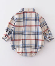 Load image into Gallery viewer, Blue Plaid Button Down Baby Romper
