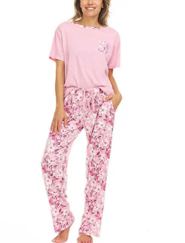 Ladies Pink Floral Pajamas