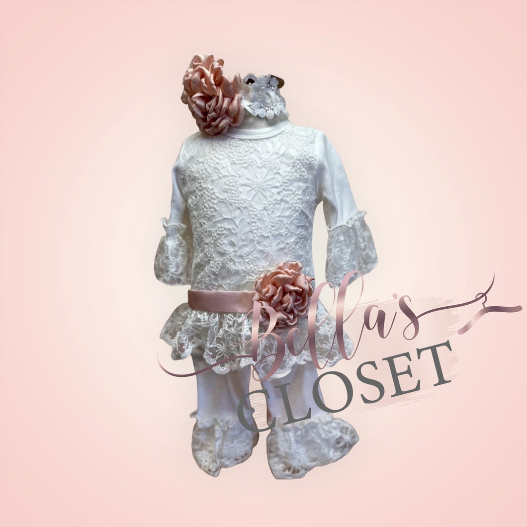 White Lace Pants Set