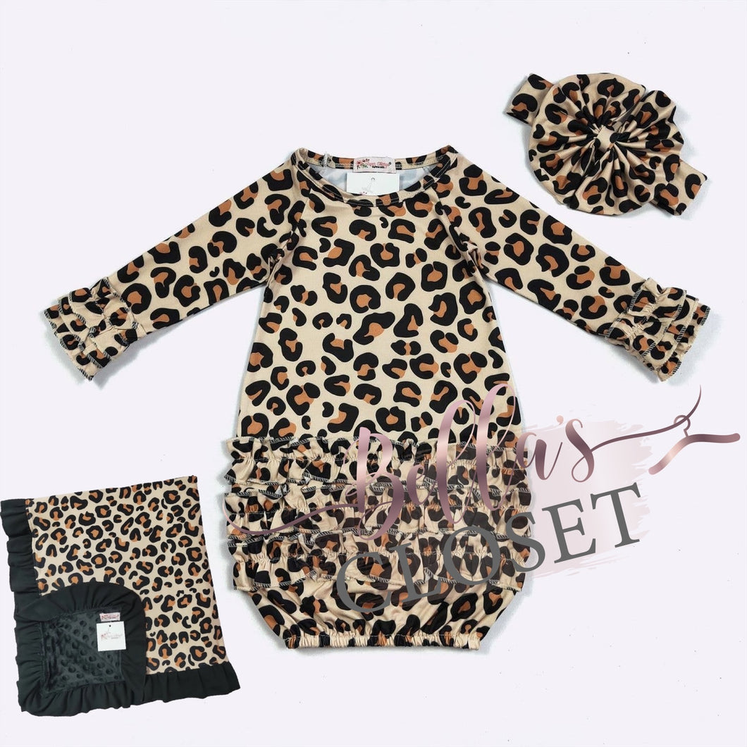 Cheetah Baby Gown 3pc Set