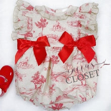 Load image into Gallery viewer, Baby Girl Beige and Red Romper with Bows
