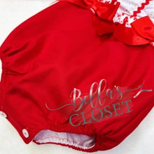 Load image into Gallery viewer, Baby Girl Long Sleeve Red Romper with Lace &amp; Bows
