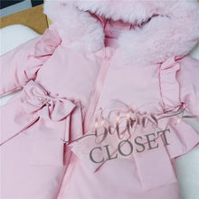 Load image into Gallery viewer, Baby Girl Pink Puffer Coat with Faux Fur Hood

