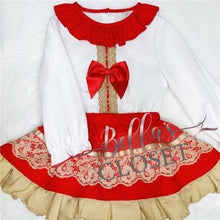 Load image into Gallery viewer, Girls Red &amp; Gold Skirt Set
