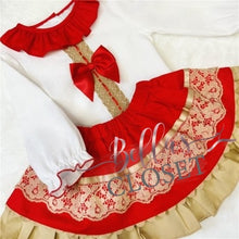 Load image into Gallery viewer, Girls Red &amp; Gold Skirt Set

