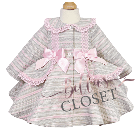 Girls Pink/Grey Twill Puff Jacket