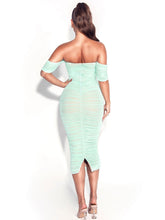 Load image into Gallery viewer, Quenby Teal Off Shoulder Mesh Maxi Dress
