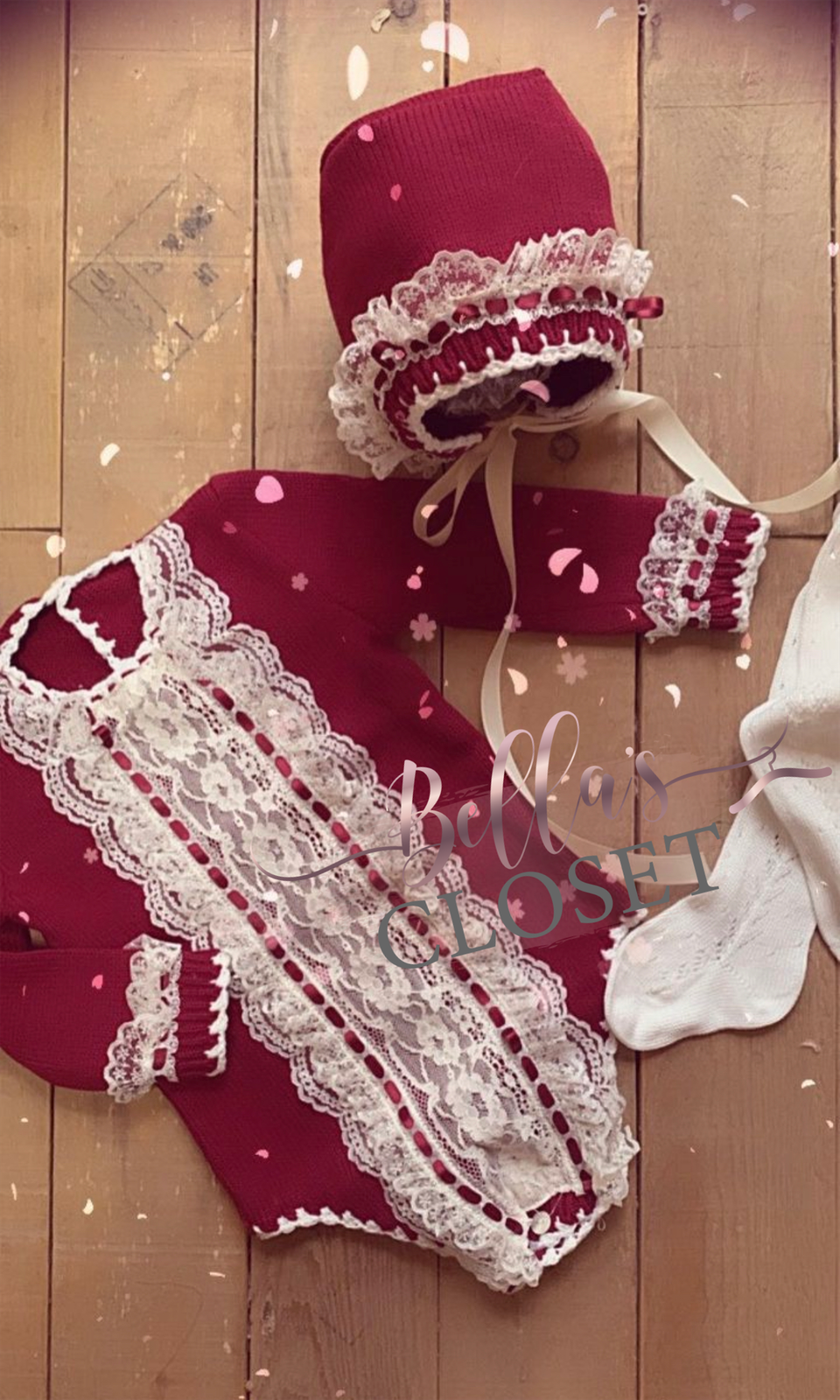 Ella Confeccion Maroon Romper with Bonnet