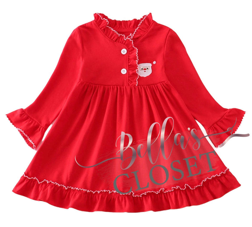 Girls Premium Red Santa Claus Embroidery Ruffle Gown