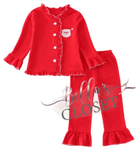 Load image into Gallery viewer, Girls Premium Red Santa Claus Embroidery Pajamas
