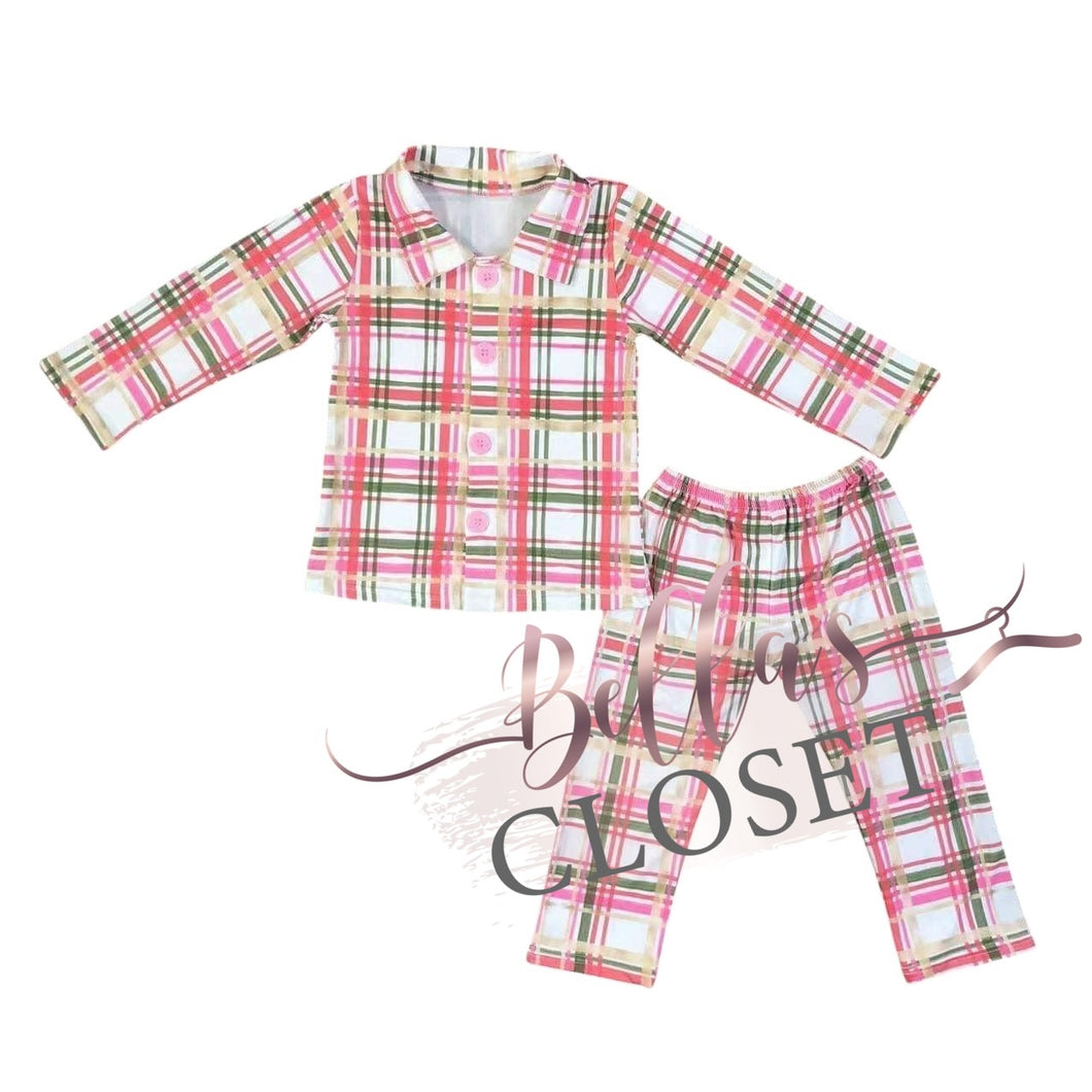 Pink Plaid Button down Pajamas