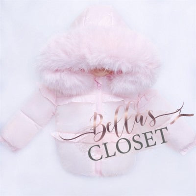 Pink Light Weight Puffer Coat With Faux Fur Hood